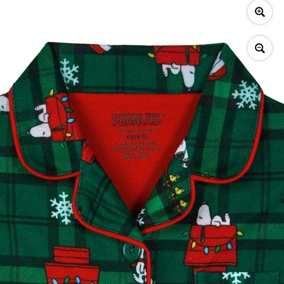 Peanuts Snoopy Girls Green Notch 2 PC Pajama Set Size Medium NWT - Picture 3 of 7